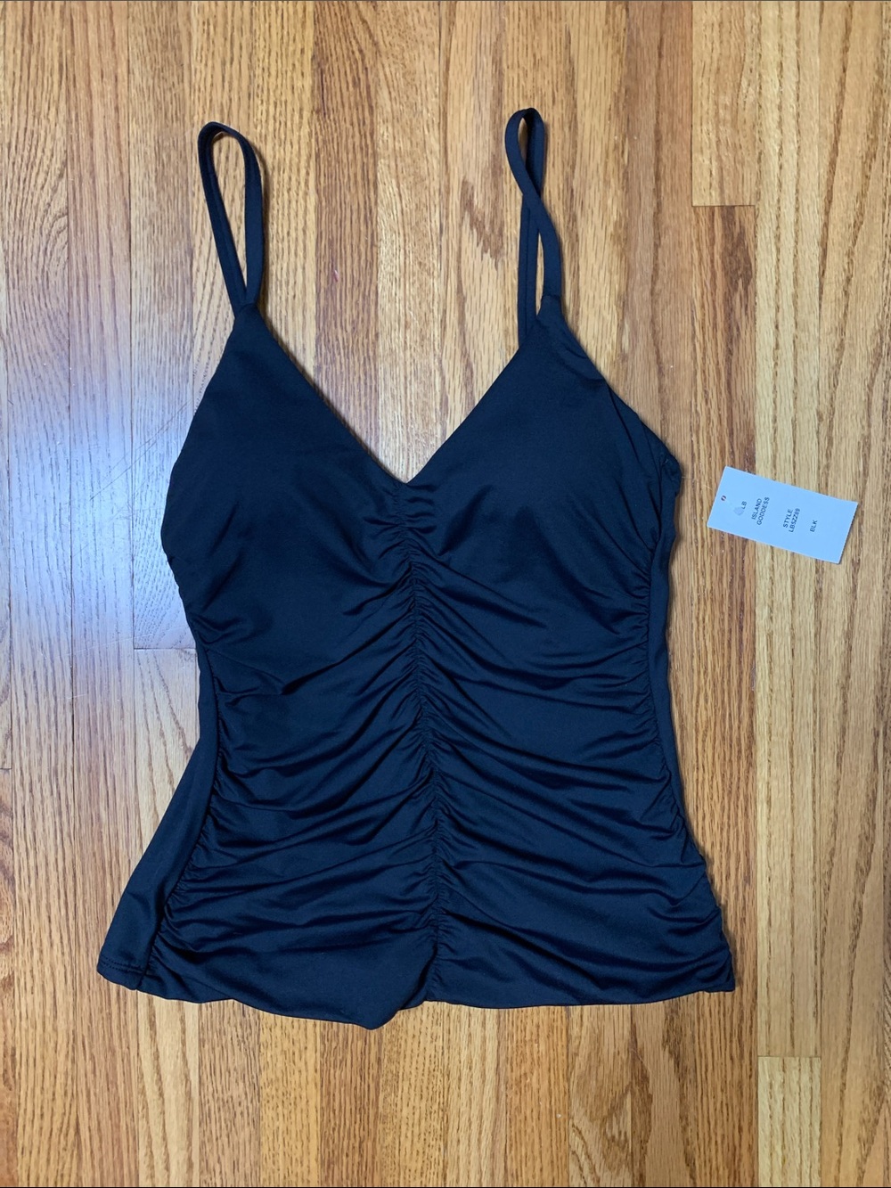 La Blanca swimsuit - black v neck tankini w shirred front ruched body